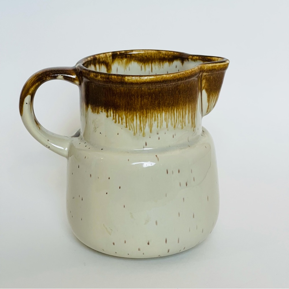 McCoy Vintage Pitcher/Vase Cream W / Brown Drip Glazing  Height 6”